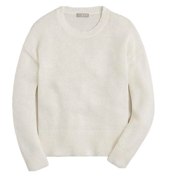 J. Crew Relaxed Cotton Crewneck Beach Lightweight White Sweater - Picture 1 of 4